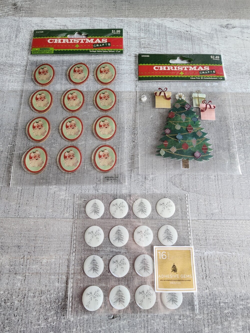 NEW Scrapbook Stickers 3D Christmas Santa Tree - Vintage Looking LOT Retired #34